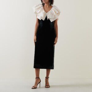 RHODE velvet Quentin taffeta Ruffled dress in macadamia forest  Sz 4